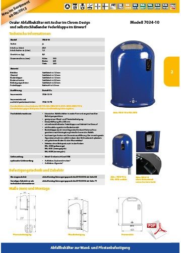 Abfallbehälter mit Ascher Modell 7034-10 Katalog
